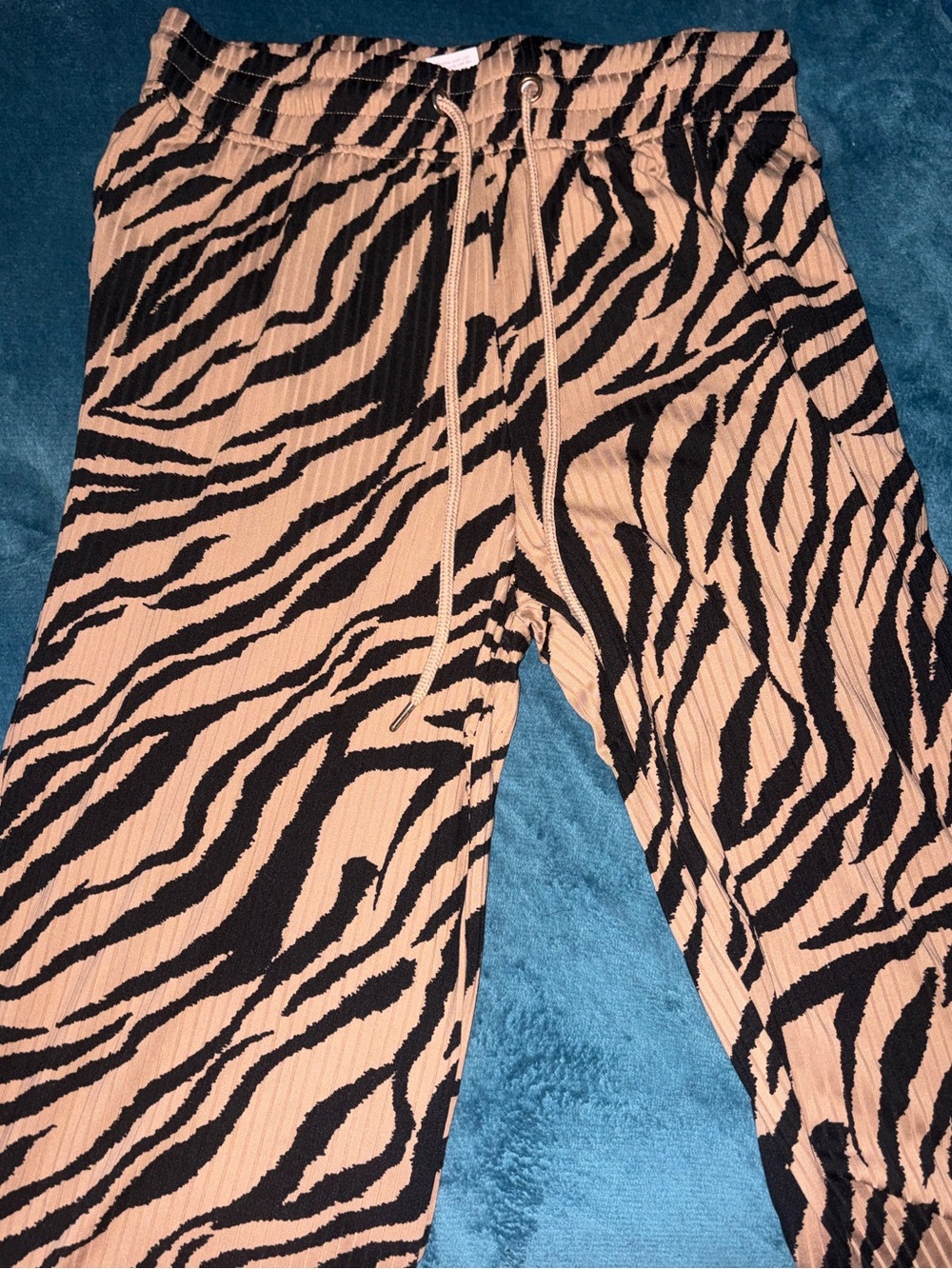 Zebra Print Elastic Waist Bottoms - Black & Tan